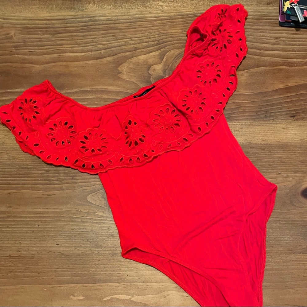 F21 Red Off Shoulder Bodysuit - Small